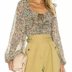 Free People Mabel Smocked Peasant Blouse Floral Garden Combo Size M NEW